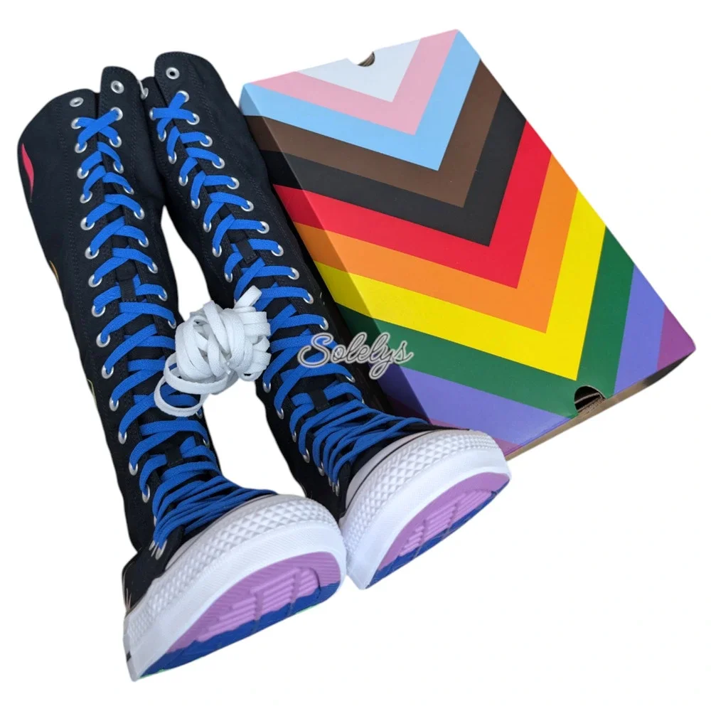Converse PRIDE XXHI Custom Elastic Laced Rainbow Flame Knee High Sneaker 6.5 NEW - Picture 10 of 11
